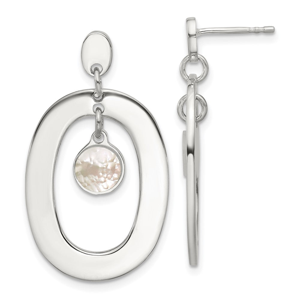 Sterling Silver Oval Mother of Pearl Post Dangle Earrings - Product Photo