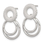 Sterling Silver Polished and Textured Double Circle Post Dangle Earrings - Product Photo