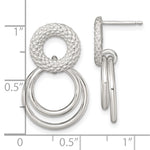 Sterling Silver Polished and Textured Double Circle Post Dangle Earrings - Product Photo