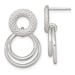 Sterling Silver Polished and Textured Double Circle Post Dangle Earrings - Product Photo
