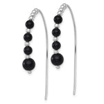 Sterling Silver RH-plated Polished Onyx Beaded Threader Earrings - Product Photo