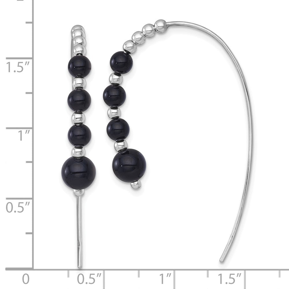 Sterling Silver RH-plated Polished Onyx Beaded Threader Earrings - Product Photo
