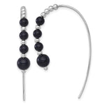 Sterling Silver RH-plated Polished Onyx Beaded Threader Earrings - Product Photo