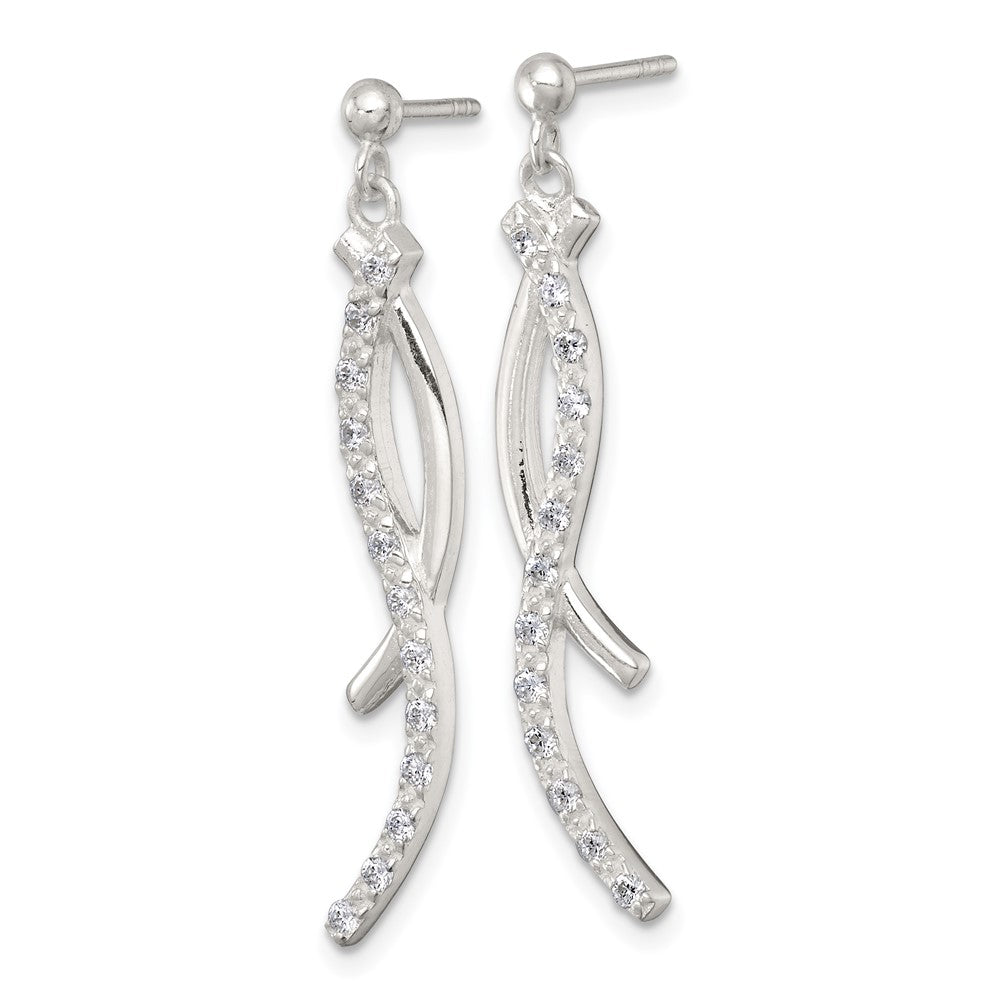 Sterling Silver Polished Fancy CZ Post Dangle Earrings - Product Photo