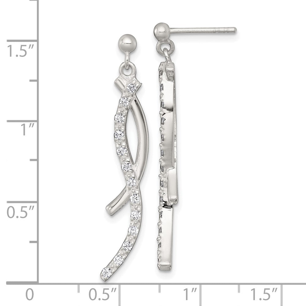 Sterling Silver Polished Fancy CZ Post Dangle Earrings - Product Photo