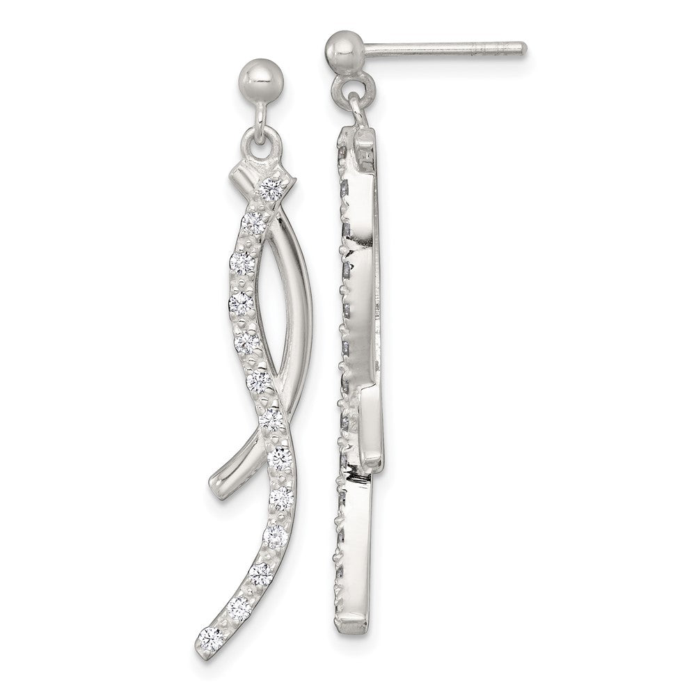 Sterling Silver Polished Fancy CZ Post Dangle Earrings