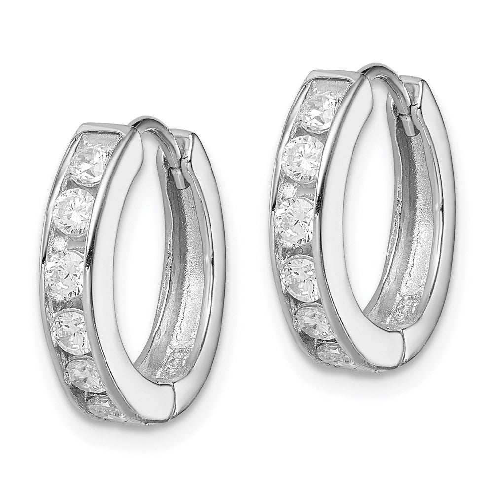 Sterling Silver Rhodium-plated CZ Hinged Hoop Earrings - Product Photo