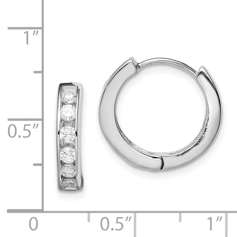Sterling Silver Rhodium-plated CZ Hinged Hoop Earrings - Product Photo