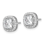 Sterling Silver Rh-pltd Polished 10mm Cushion Halo CZ Post Earrings - Product Photo