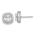 Sterling Silver Rh-pltd Polished 10mm Cushion Halo CZ Post Earrings - Product Photo