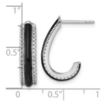 Sterling Silver Rhodium-plated CZ Black Enamel Post J-Hoop Earrings - Product Photo
