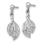 Sterling Silver Rhodium-plated Polished CZ Leaf Dangle Post Earrings - Product Photo