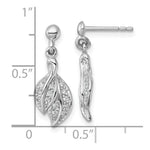 Sterling Silver Rhodium-plated Polished CZ Leaf Dangle Post Earrings - Product Photo