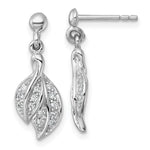 Sterling Silver Rhodium-plated Polished CZ Leaf Dangle Post Earrings - Product Photo