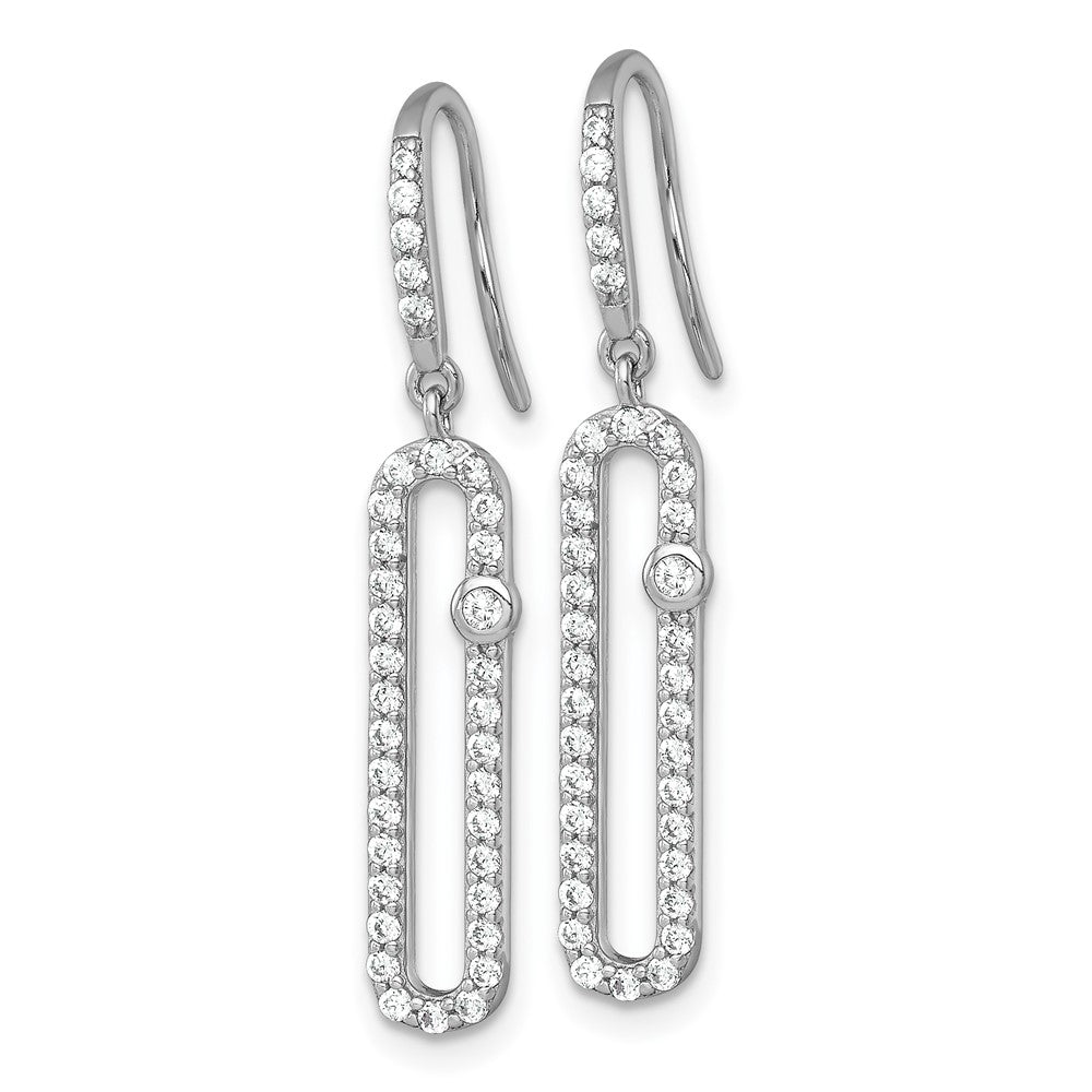 Sterling Silver RH-plated Polished CZ Elongated Link Dangle Earrings - Product Photo