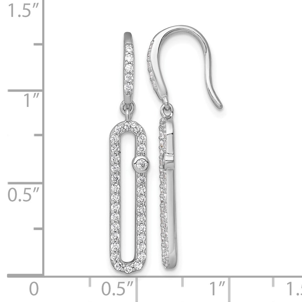 Sterling Silver RH-plated Polished CZ Elongated Link Dangle Earrings - Product Photo