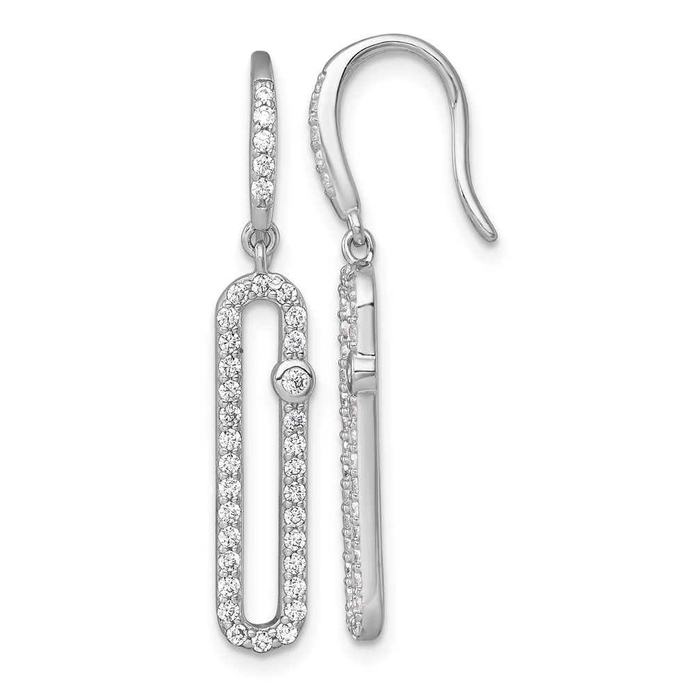 Sterling Silver RH-plated Polished CZ Elongated Link Dangle Earrings - Product Photo