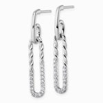 Sterling Silver Rhodium-plated CZ Twisted Paper Clip Dangle Post Earrings - Product Photo