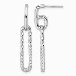 Sterling Silver Rhodium-plated CZ Twisted Paper Clip Dangle Post Earrings - Product Photo