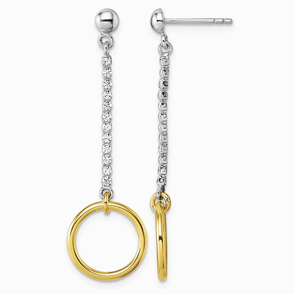 Sterling Silver Rhodium and Gold-plated CZ Circle Dangle Earrings - Product Photo
