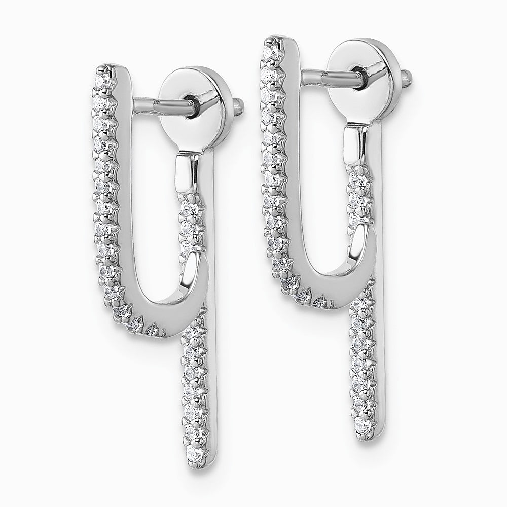 Sterling Silver Rhodium-plated CZ Front and Back Dangle Post Earrings - Product Photo