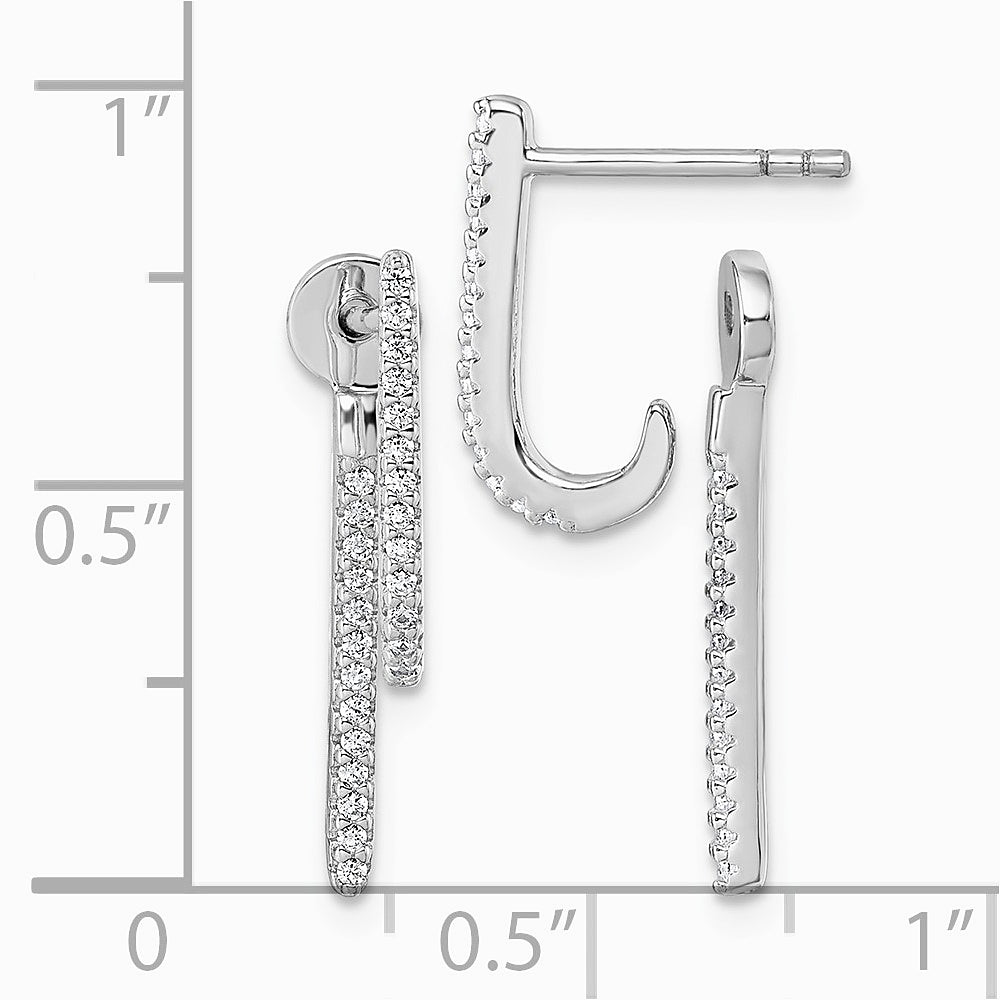 Sterling Silver Rhodium-plated CZ Front and Back Dangle Post Earrings - Product Photo