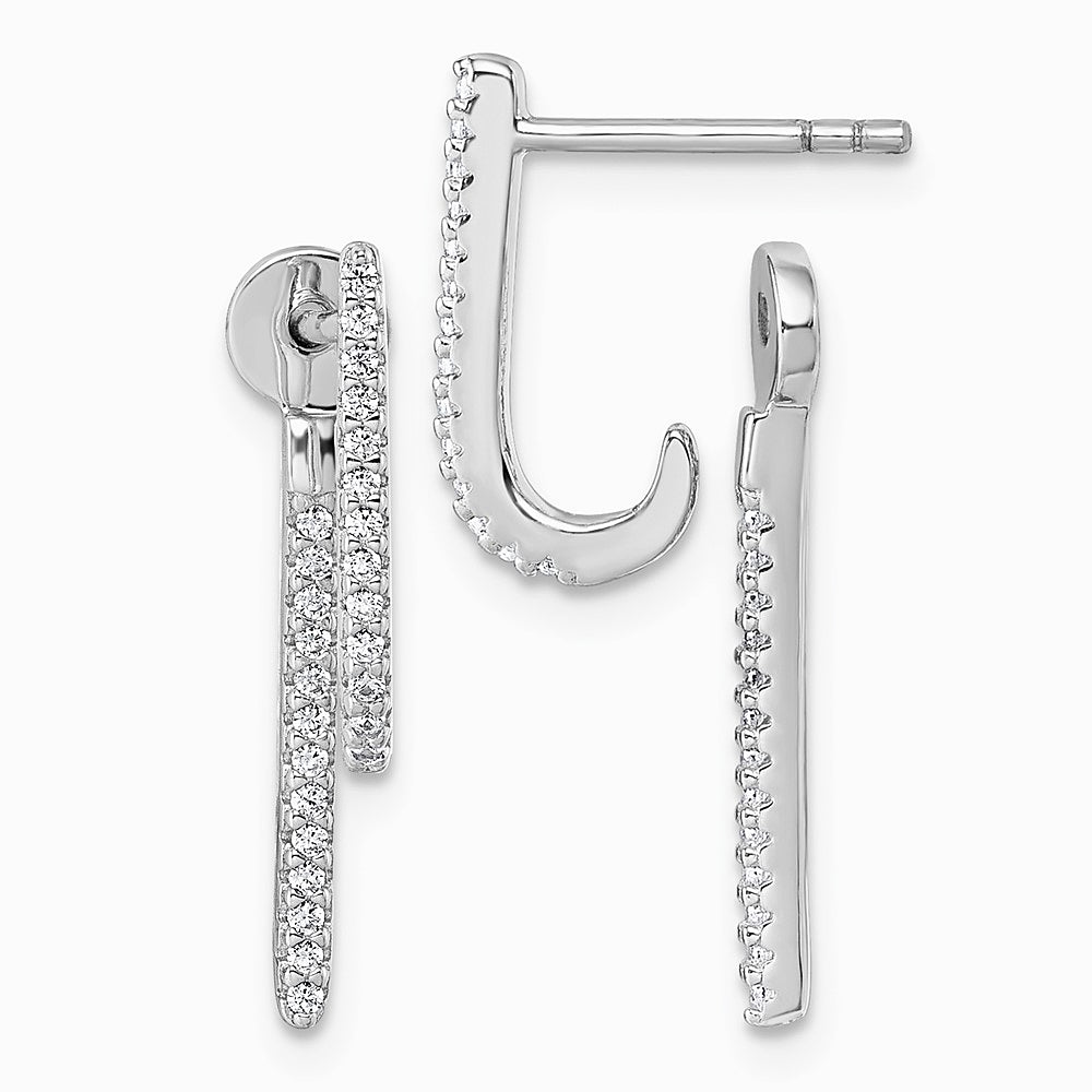 Sterling Silver Rhodium-plated CZ Front and Back Dangle Post Earrings