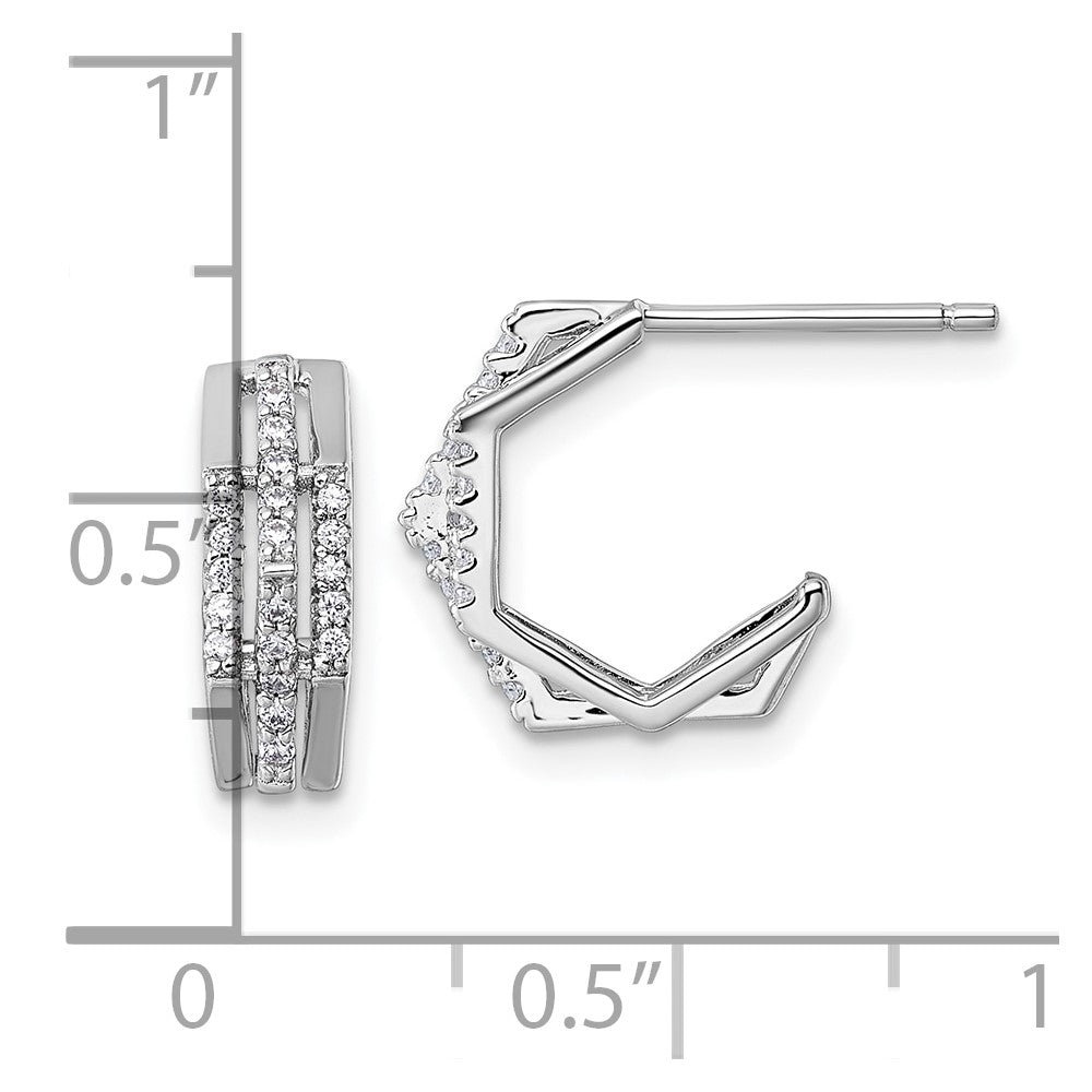 Sterling Silver Rhodium-plated CZ Polished Post J-Hoop Earrings - Product Photo
