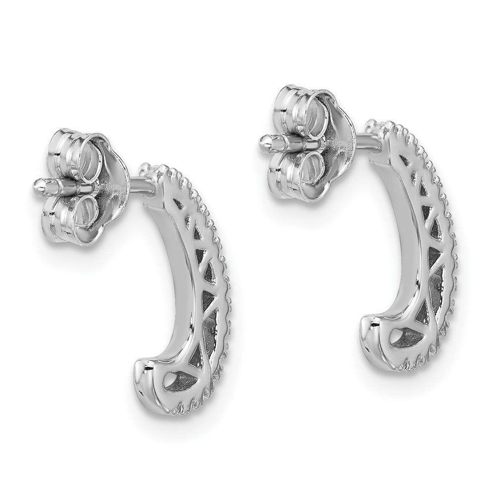 Sterling Silver Rhodium-plated CZ J-Hoop Post Earrings - Product Photo