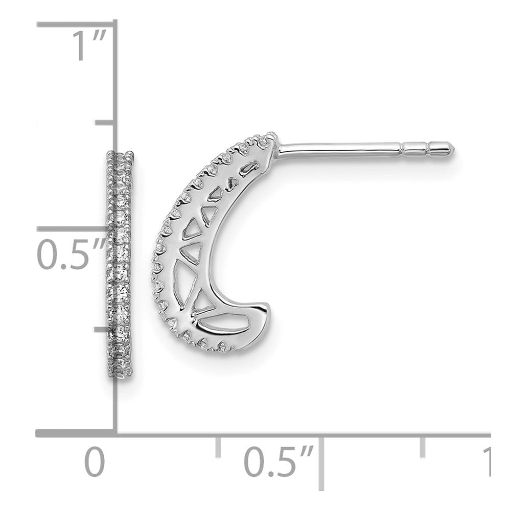 Sterling Silver Rhodium-plated CZ J-Hoop Post Earrings - Product Photo