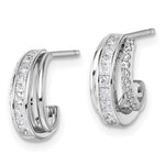 Sterling Silver Rhodium-plated Polished CZ Post J-Hoop Earrings - Product Photo