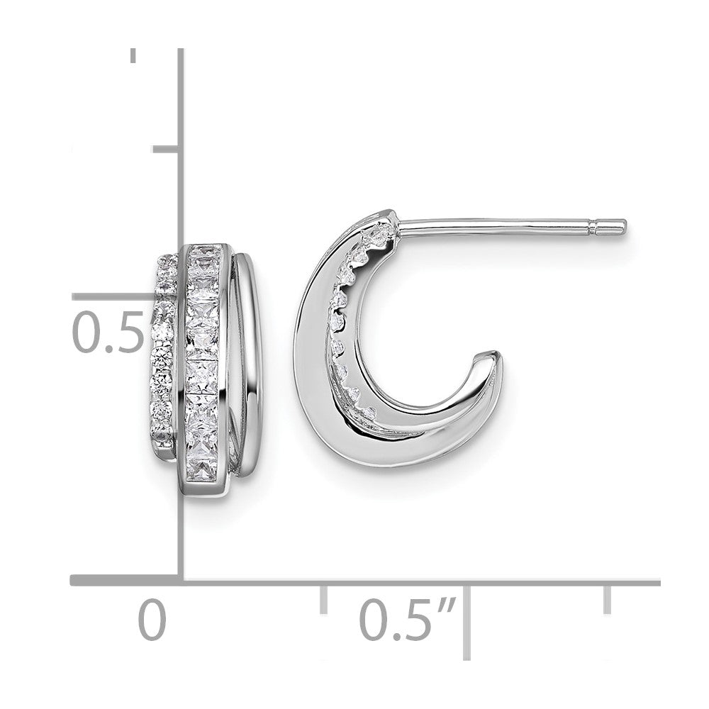Sterling Silver Rhodium-plated Polished CZ Post J-Hoop Earrings - Product Photo