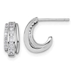 Sterling Silver Rhodium-plated Polished CZ Post J-Hoop Earrings - Product Photo