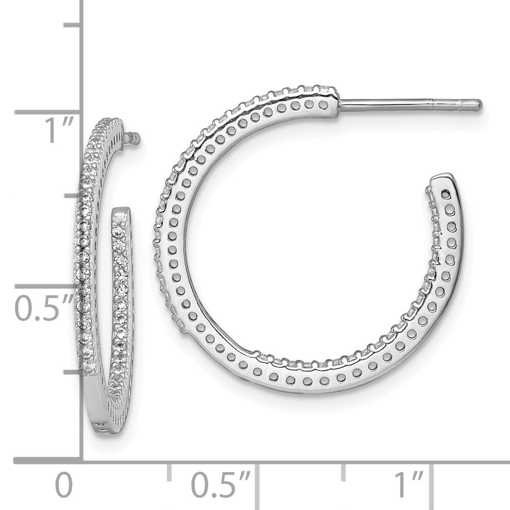 SSilver RH-plated Polished 1.6mm CZ In and Out Post C-Hoop Earrings - Product Photo