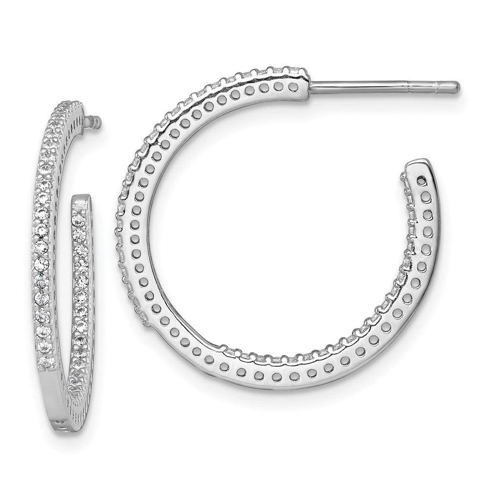 SSilver RH-plated Polished 1.6mm CZ In and Out Post C-Hoop Earrings - Product Photo