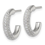 Sterling Silver Polished Pave CZ Post C-Hoop Earrings - Product Photo