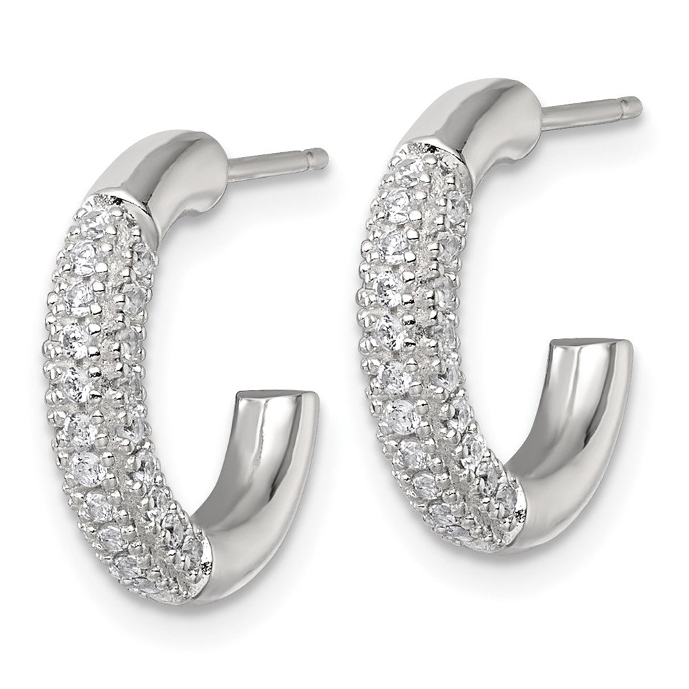 Sterling Silver Polished Pave CZ Post C-Hoop Earrings - Product Photo