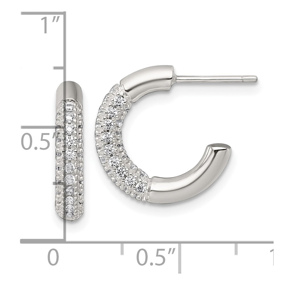 Sterling Silver Polished Pave CZ Post C-Hoop Earrings - Product Photo