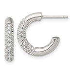Sterling Silver Polished Pave CZ Post C-Hoop Earrings - Product Photo