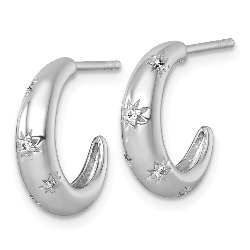 Sterling Silver RH-plated Polished CZ Stars Post C-Hoop Earrings - Product Photo