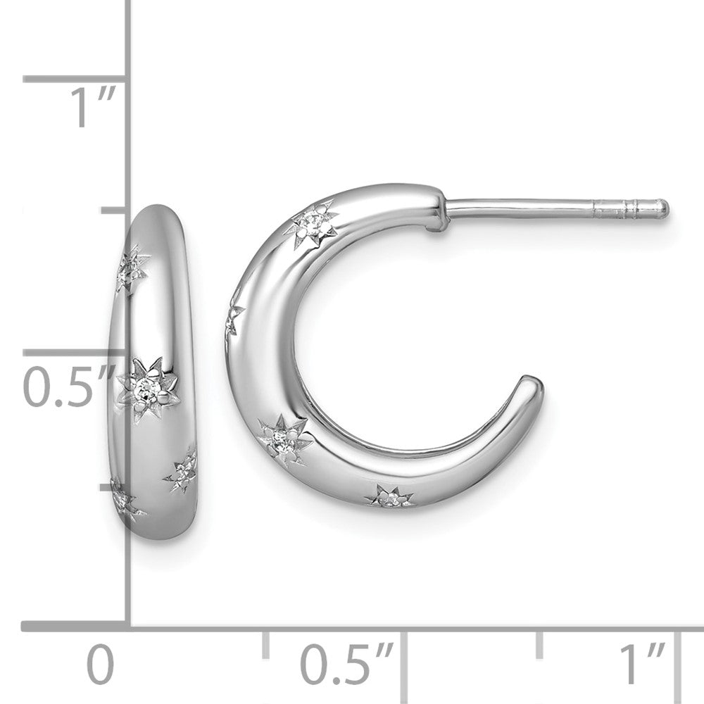 Sterling Silver RH-plated Polished CZ Stars Post C-Hoop Earrings - Product Photo