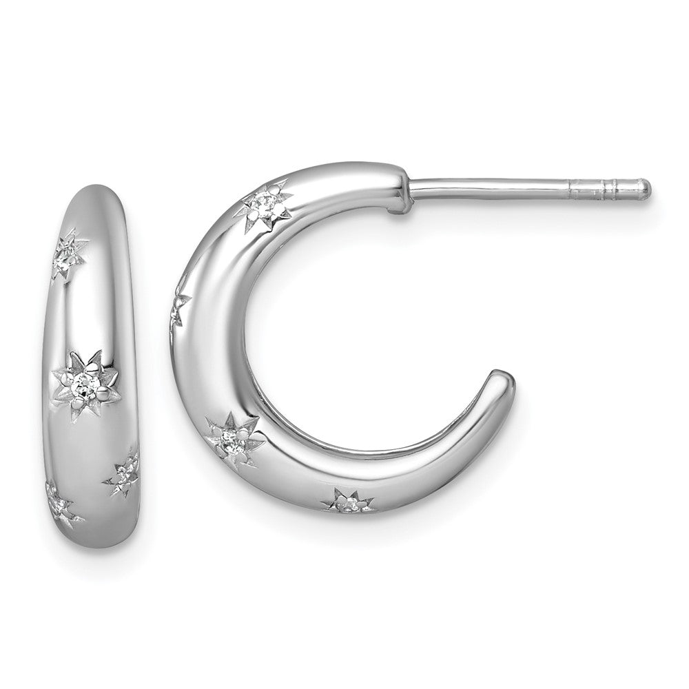 Sterling Silver RH-plated Polished CZ Stars Post C-Hoop Earrings - Product Photo