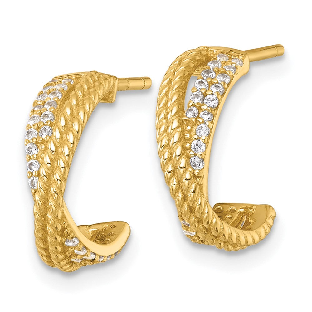 Sterling Silver Gold-Tone Polished and Twisted CZ Post C-Hoop Earrings - Product Photo