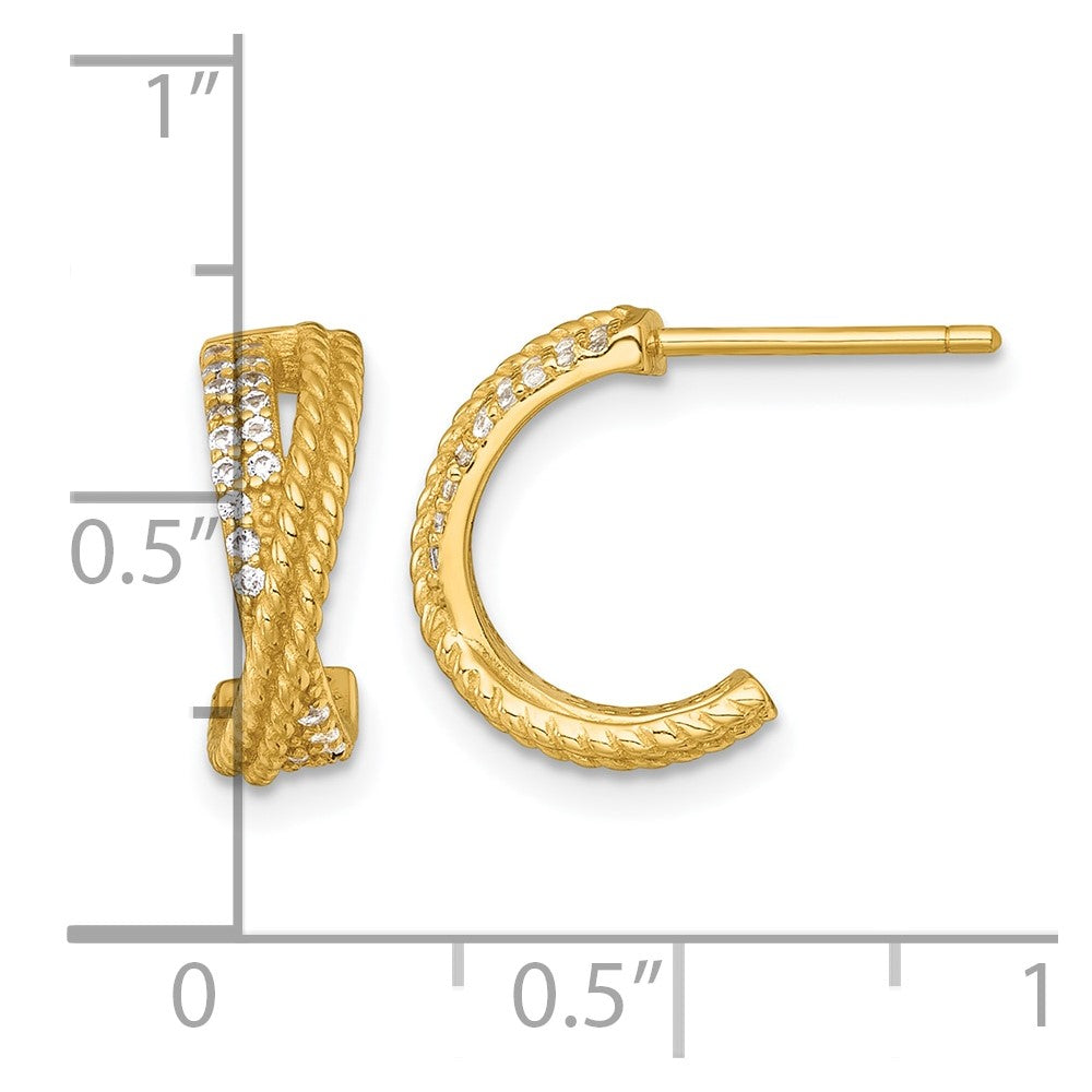 Sterling Silver Gold-Tone Polished and Twisted CZ Post C-Hoop Earrings - Product Photo