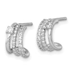 Sterling Silver RH-plated Polished Beaded CZ Post C-Hoop Earrings - Product Photo