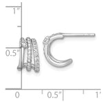 Sterling Silver RH-plated Polished Beaded CZ Post C-Hoop Earrings - Product Photo