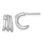 Sterling Silver RH-plated Polished Beaded CZ Post C-Hoop Earrings - Product Photo