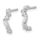 SSilver RH-plated Polished CZ and Lab Created Opal Post C-Hoop Earrings - Product Photo