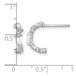 SSilver RH-plated Polished CZ and Lab Created Opal Post C-Hoop Earrings - Product Photo