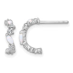SSilver RH-plated Polished CZ and Lab Created Opal Post C-Hoop Earrings - Product Photo